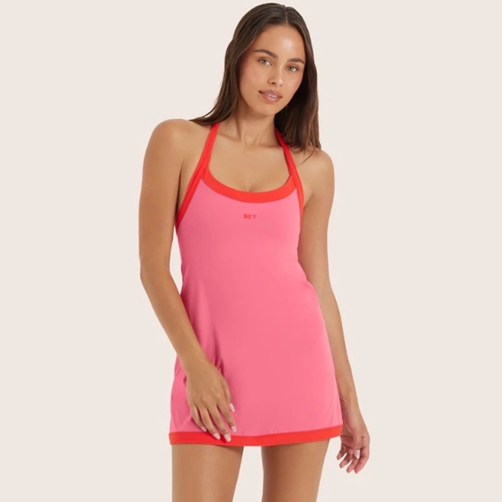 SET Active Pink Halter Chemise with Coral Trim